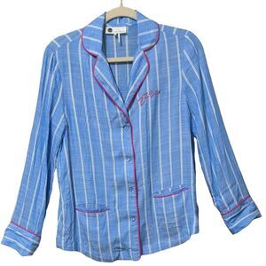 Anthropologie Floreat Loved sweetly Stripe embroidered men's style Pajama top XS